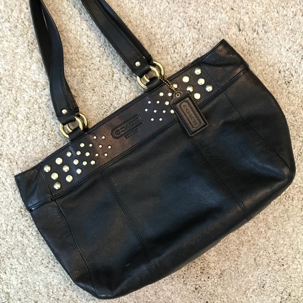 Coach Gold studded, Black Leather small Tote